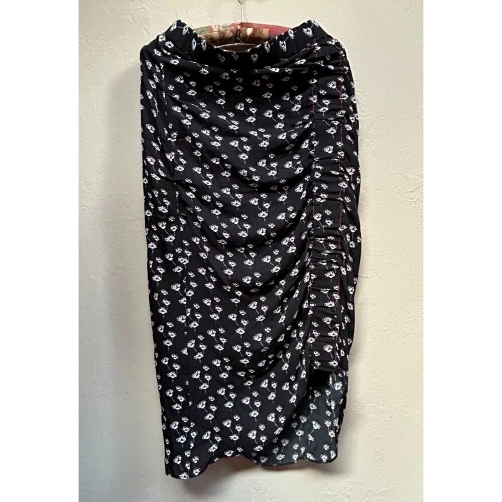 Tanya Taylor Womens Black White Floral Silk Straight Midi Skirt Size 6 Casual